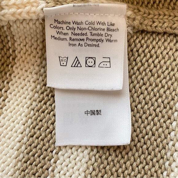 Eddie Bauer Knit Cream and Tan Striped Cotton Sweater Size Large - Picture 9 of 11
